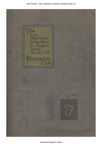 1924 Franklin   Care, Operation, Inspection, & Repair Series 10 (108pgs)
