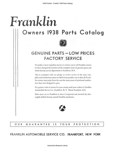 1938 Franklin   Parts Catalog (20pgs)