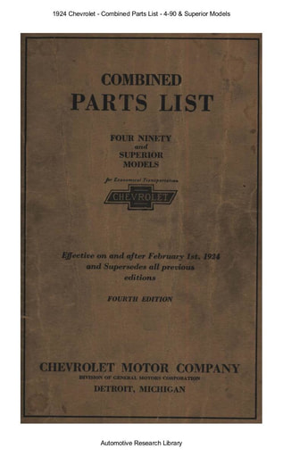1924 Chevrolet   Combined Parts List   4 90 & Superior Models (115pgs)