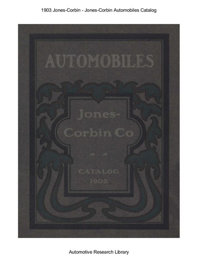 1903 Jones Corbin Automobiles Catalog (10pgs)