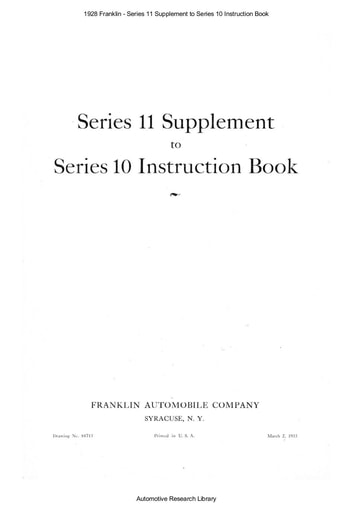 1928 Franklin   Series 11 Supplement to Series 10 Instruction Book (7pgs)