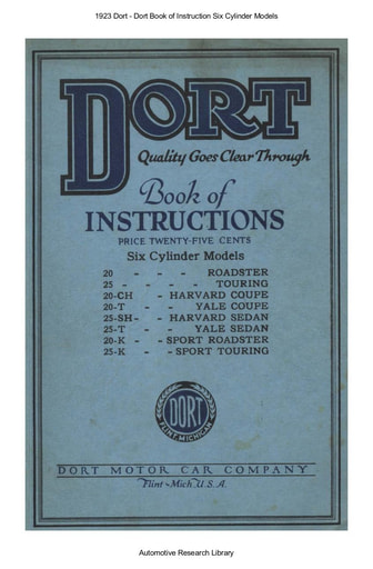 1923 Dort   Book of Inst  Six Cylinder Models (67pgs)