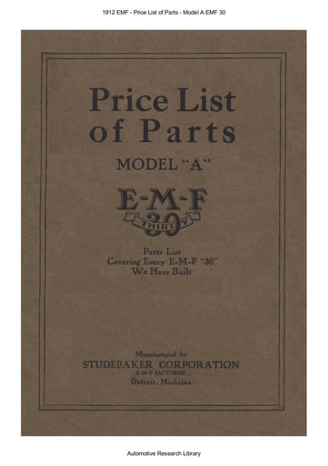 1912 EMF   Price List of Parts   Model A EMF 30 (104pgs)