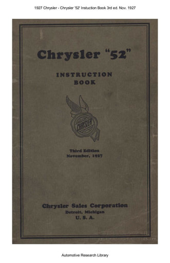 1927 Chrysler   52 Instuction Book 3rd ed  Nov  (73pgs)