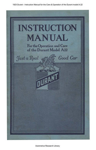 1923 Durant   Inst  Manual Model A 22 (62pgs)