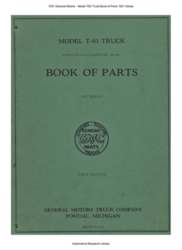 1931 General Motors   Model T83 Truck Book of Parts 1931 Series (37pgs)