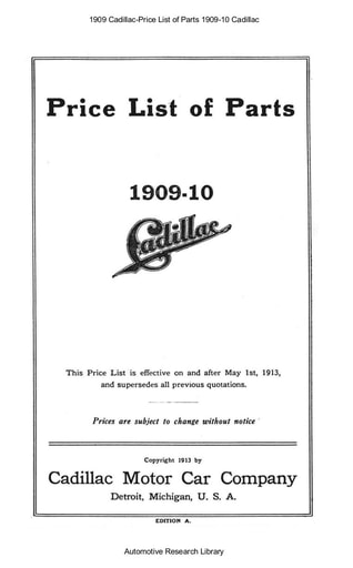 1909 Cadillac   Price List of Parts (47pgs)