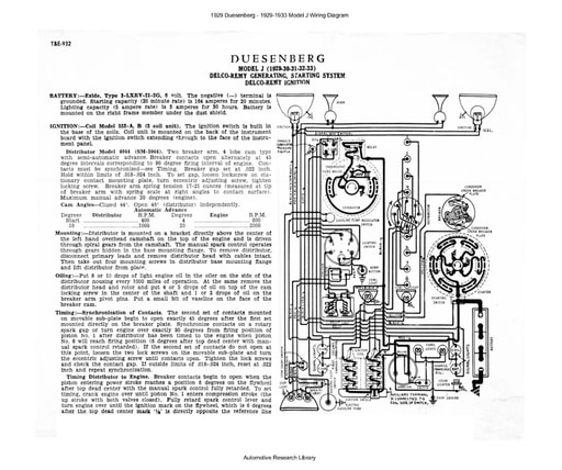 1929 Duesenberg   1929 1933 Model J Wiring Diagram (3pgs)