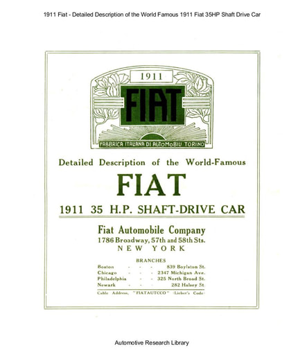 1911 Fiat   Detailed Description 35HP Shaft Drive Car (4pgs)