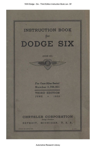 1935 Dodge   Six   Third Edition Instruction Book Jun  35' (49pgs)