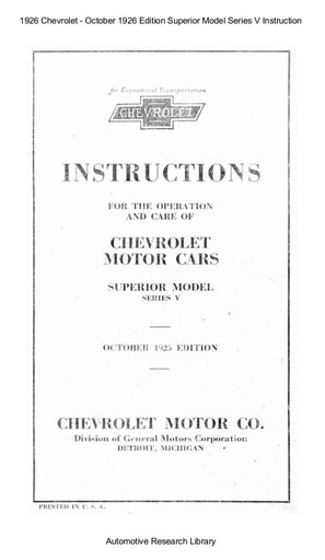 1926 Chevrolet   Oct  1926 Ed  Superior Model Series V Inst  (64pgs)