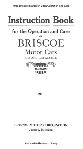 1916 Briscoe   Instruction Book (20pgs)