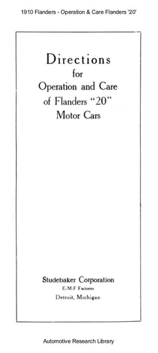 1910 Flanders   Directions for Operation   '20' (24pgs)