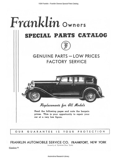1934 Franklin   Special Parts Catalog (20pgs)