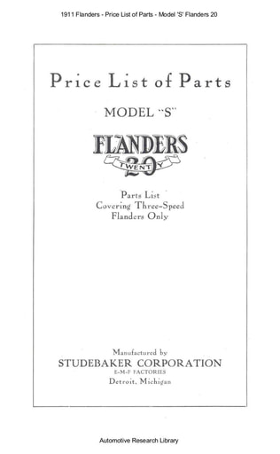 1911 Flanders   Price List of Parts   Model 'S' 20 (75pgs)