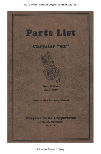 1927 Chrysler   Parts List Chrysler '52' 1st ed  July (79pgs)