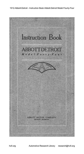 1912 Abbott Detroit   Inst  Book Model Fourty Four (71pgs)