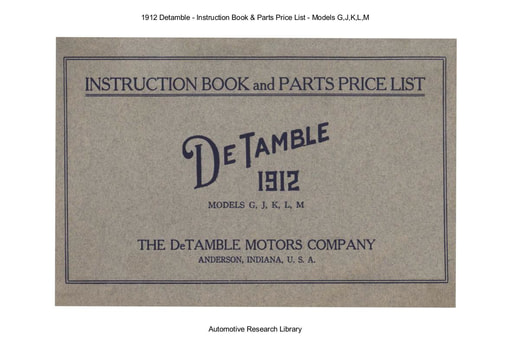 1912 Detamble   Inst  Book & Parts Price List   Models G,J,K,L,M (24pgs)