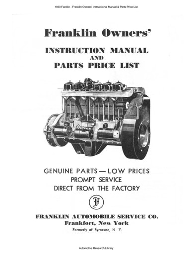 1930 Fanklin   Owners' Instructional Manual & Parts Price List (16pgs)