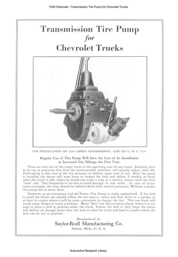 1929 Chevrolet   Transmission Tire Pump Chevrolet Trucks (3pgs)