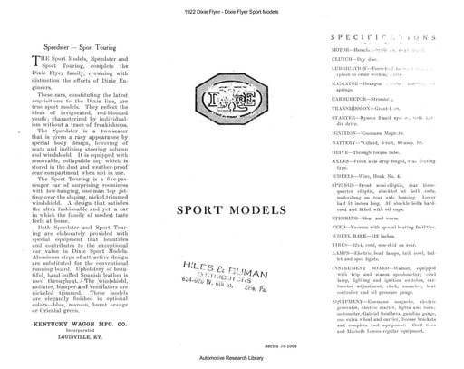 1922 Dixie Flyer   Sport Models (2pgs)