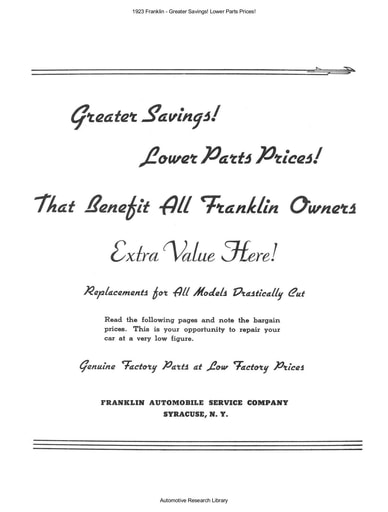 1923 Franklin   Greater Savings! Lower Parts Prices! (8pgs)
