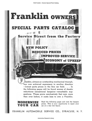 1934 Franklin   Owners Special Parts Catalog (20pgs)