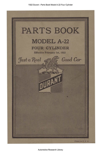 1922 Durant   Parts Book Model A 22 4 Cyl  (94pgs)