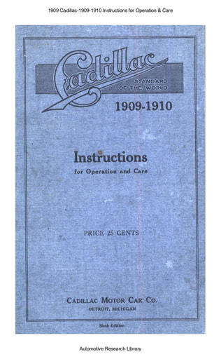 1909 Cadillac   1909 1910 Inst  for Operation & Care (65pgs)