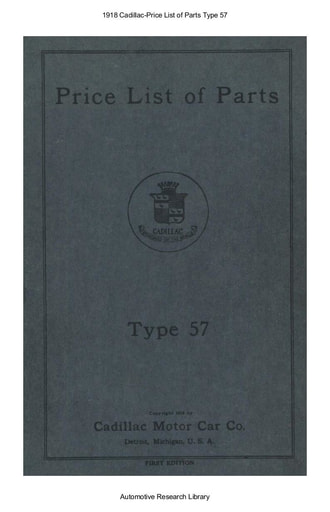1918 Cadillac   Price List of Parts Type 57 (120pgs)