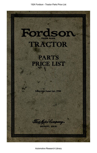 1924 Fordson   Tractor Parts Price List (17pgs)