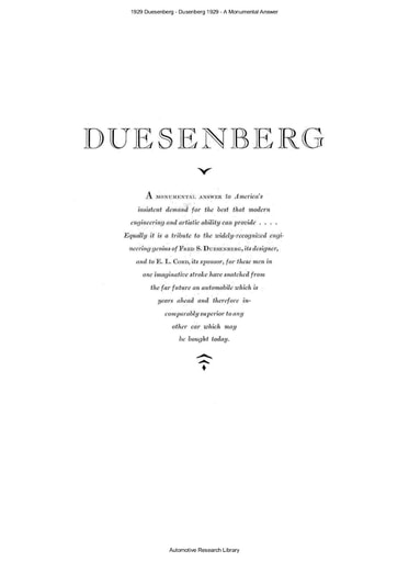 1929 Duesenberg   A Monumental Answer (19pgs)