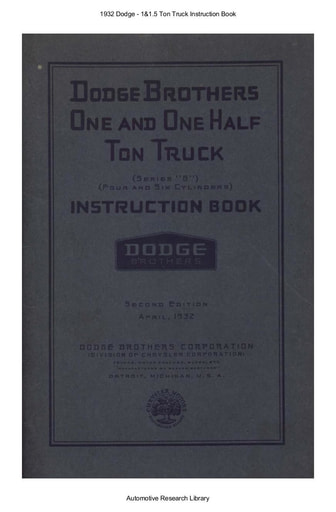 1932 Dodge   1&1 5 Ton Truck Inst  Book (104pgs)