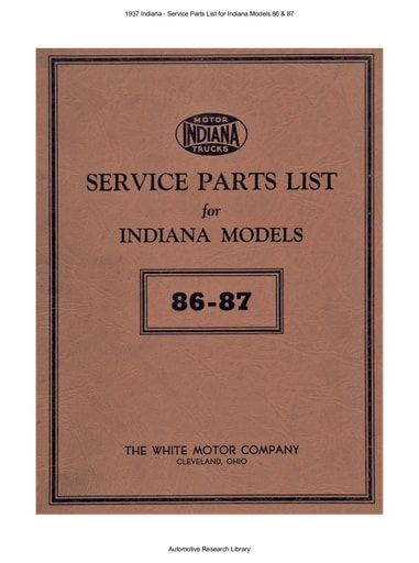 1937 Indiana   Service Parts List for Models 86 & 87 (125pgs)