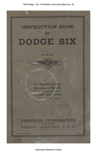 1935 Dodge   Six   First Edition Instruction Book Jan  35' (48pgs)