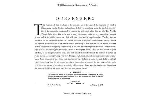1933 Duesenberg   A Reprint (24pgs)