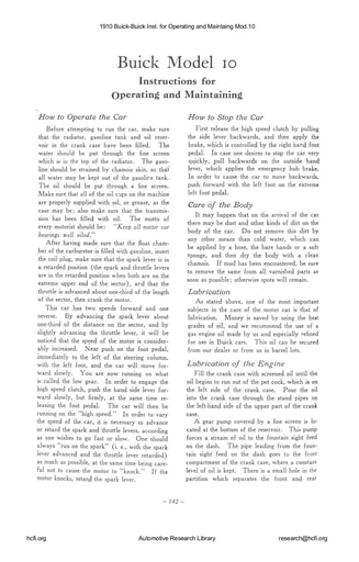 1910 Buick   Inst  for Operating and Maintaing Mod 10 (10pgs)