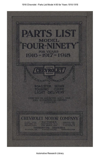 1916 Chevrolet   Parts List Model 4 90 for Years 1916 1918 (106pgs)